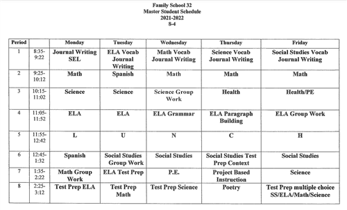 class schedule